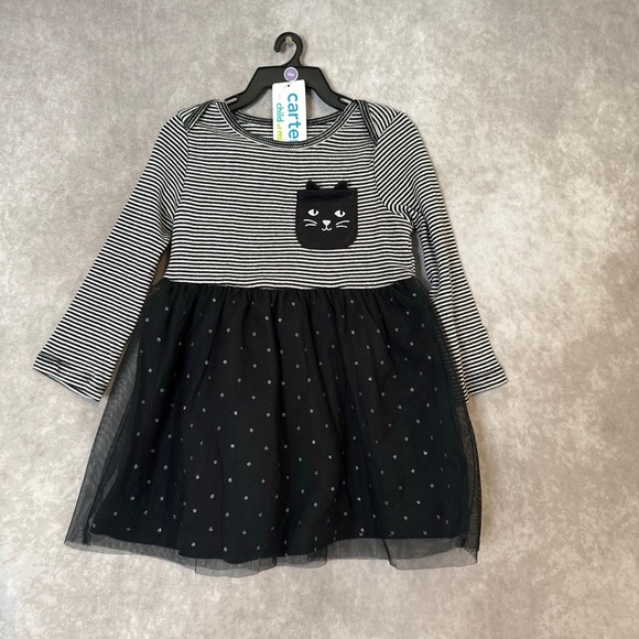 Carter's Other - NWT Carters Black Cat Halloween Tulle Dress Size 12 Months Stripes Polka Dot